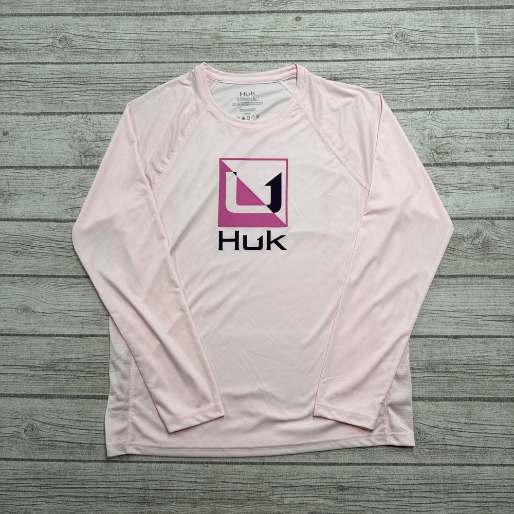 NEW Huk Pursuit Fishing Shirt Men's L Pink Long Sleeve Mesh Performance Athletic